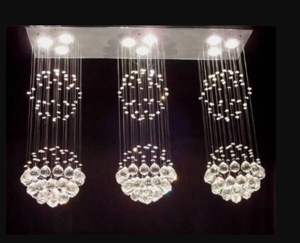 Lot # 2667: Modern Contemporary Chandelier Triple Rain Drop Chandeliers Lighting, H31″ X W39″ X L10″