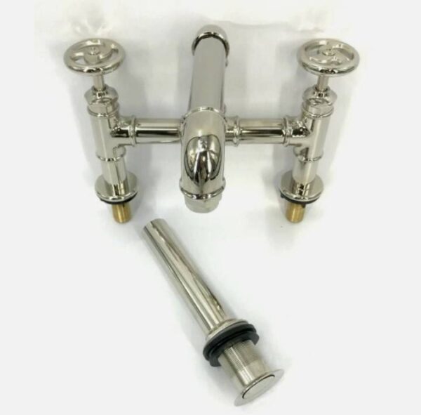 Lot # 2259: Deck Mount Bridge Faucet with Press Drain Polished Nickel - Image 2