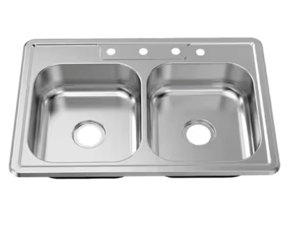 Lot # 2683: Glacier Bay Drop-in 50/50 Double Bowl 22 Gauge Stainless Steel Kitchen Sink, 33 in. - Image 7