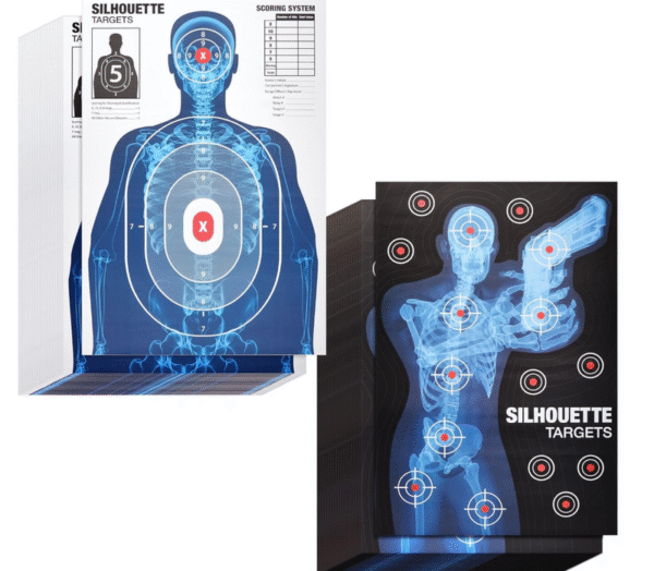 Lot # 2697: Pack Of 50 Juvale Human Silhouette Large Shooting Target Sheets, 25 X 38 in, 2 Designs